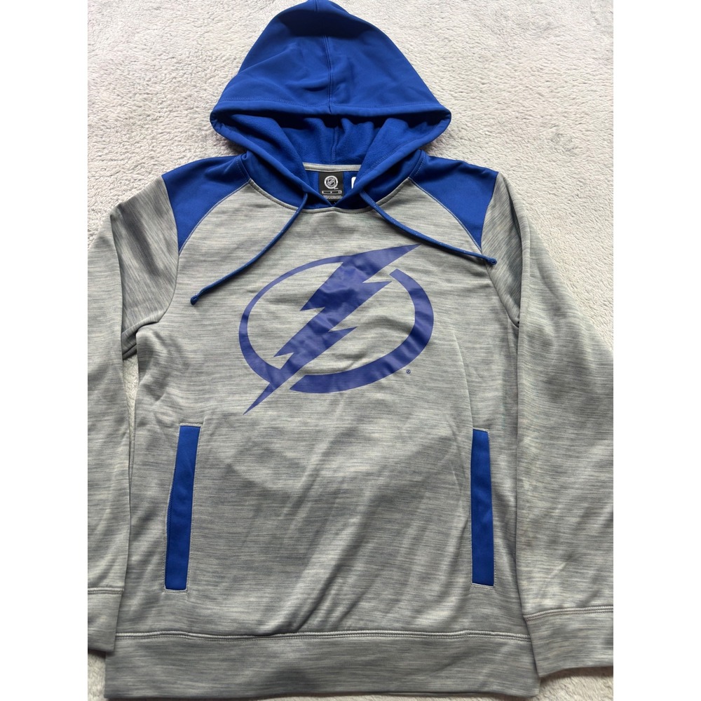 NHL Tampa Bay Lightning Mens Small Gray Blue Performance Pullover Hoodie NWT